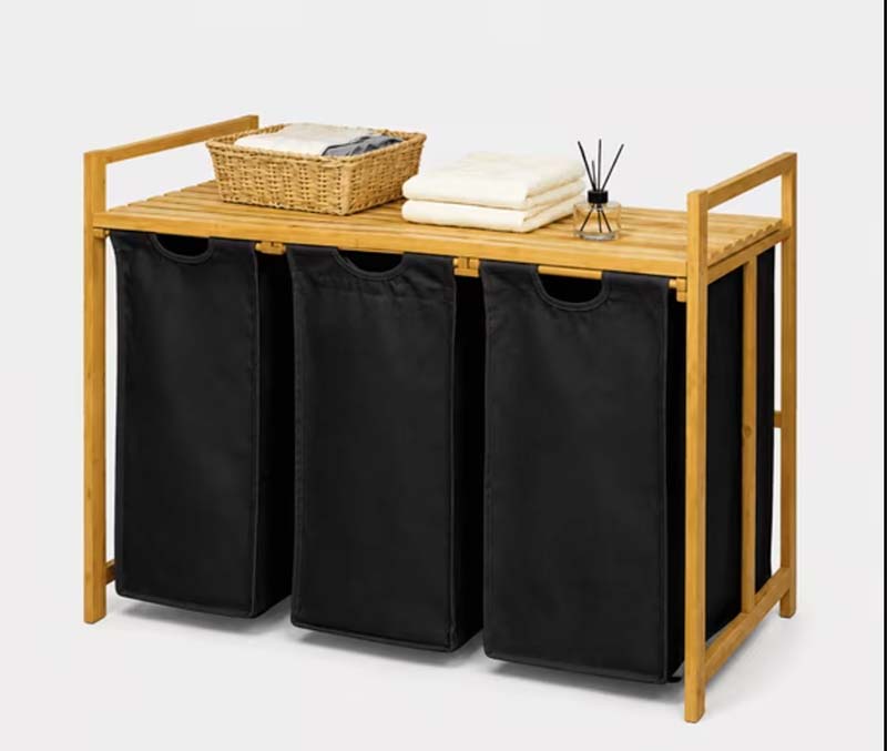 bamboo 3-bin hamper